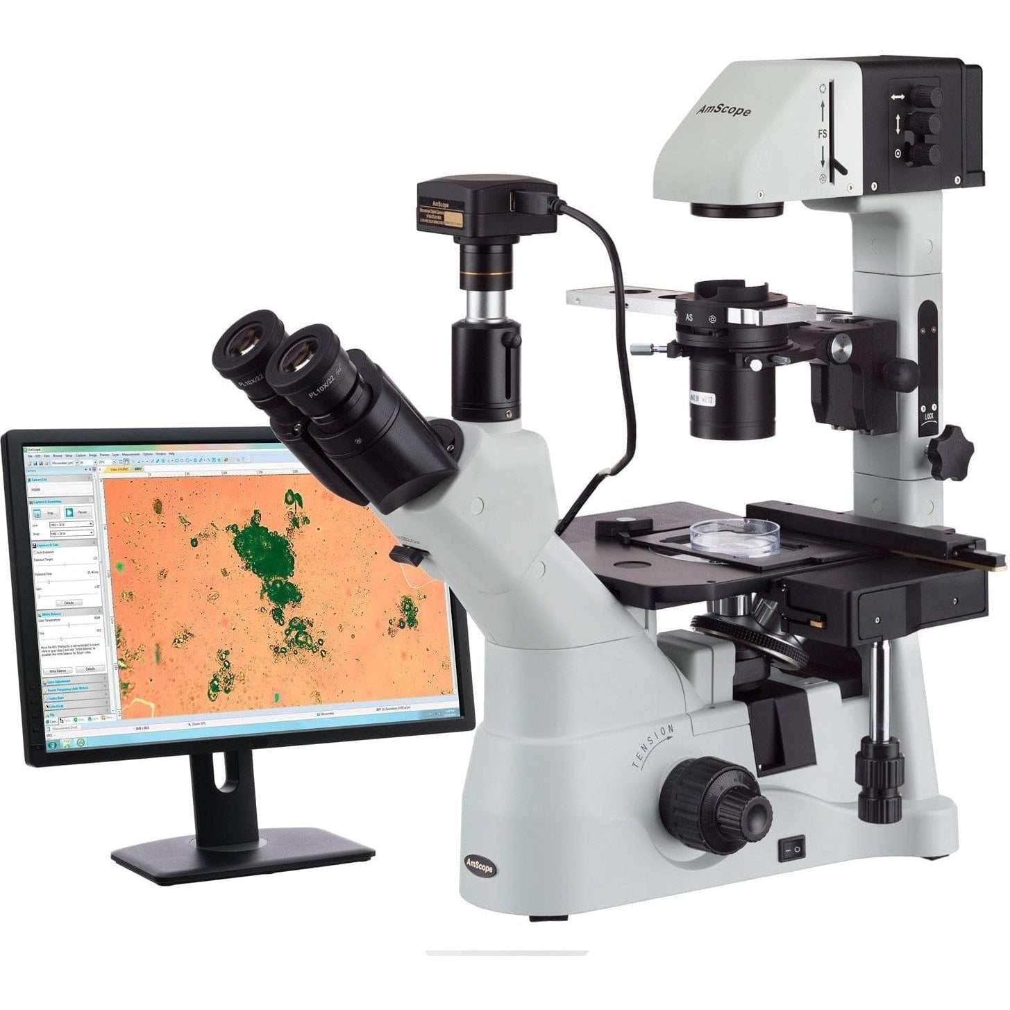 Amscope 40x 1500x Trinocular Inverted Infinity Corrected Phase Contras Jacobs Digital 1818