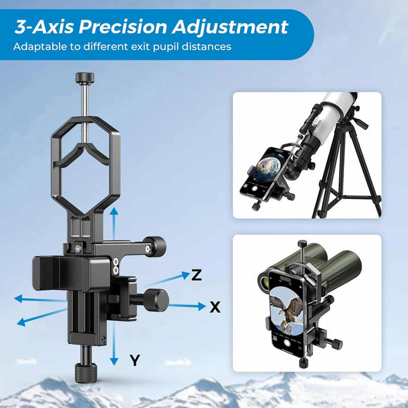 Apexel 3-Axis Smartphone Adapter 20-60mm APL-F003 for Spotting Scopes, Telescopes, Binoculars & Microscopes - Jacobs Digital