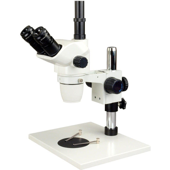 Omax 6.7X-45X Simul-Focal Zoom Trinocular Stereo Microscope with Metal Table Stand - Jacobs Digital