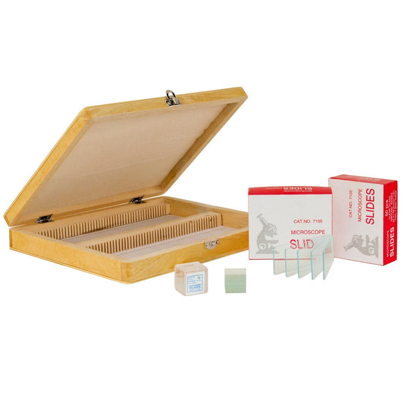 Amscope 100 Piece Blank Glass Slides & 100 Piece Glass Cover Slips - Comes in a Plastic box