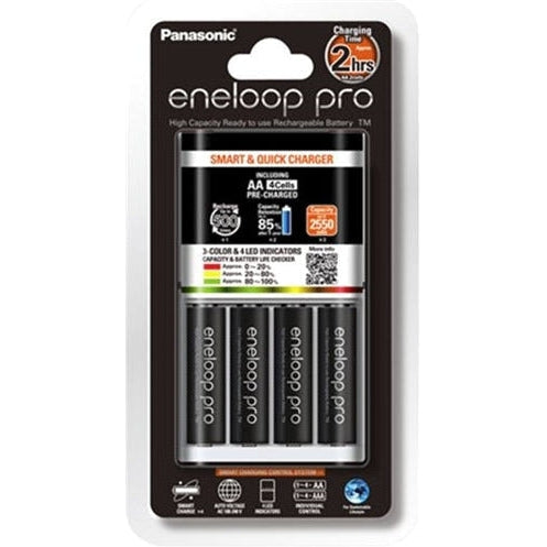 Panasonic Eneloop Quick Charger + 4 AA Eneloop Pro Batteries - Jacobs Digital