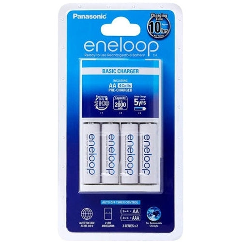 Panasonic Eneloop Overnight Charger + 4 AA Batteries - Jacobs Digital