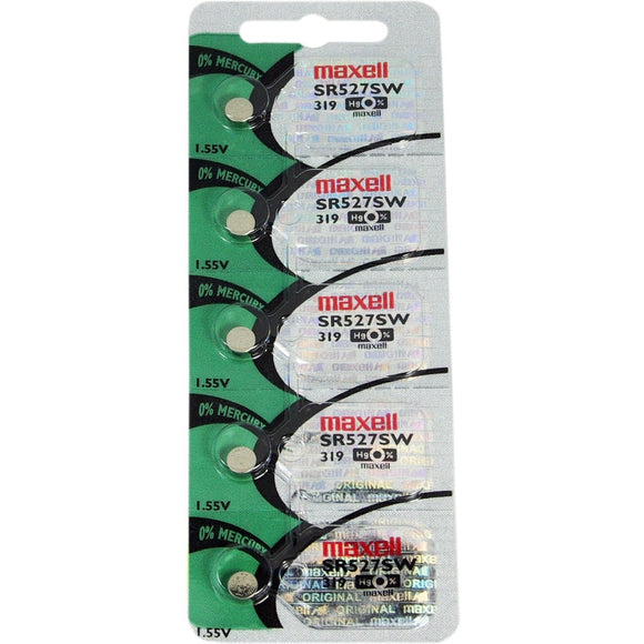 Maxell Silver Oxide Sr527Sw Watch Battery Button Cell 5 Pack - Jacobs Digital