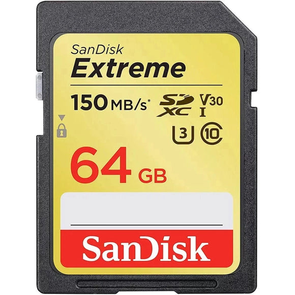 Sandisk Extreme Sdxc 64gb Up To 150mb/s Sd Card Class 10 U3 V30 Data Storage - Jacobs Digital